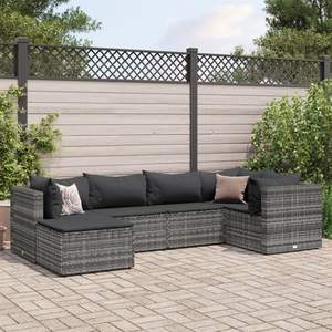Ensemble de salon de jardin modulaire en rotin PE gris 6 pièces, meubles d'extérieur durables et élégants - Product Image 1