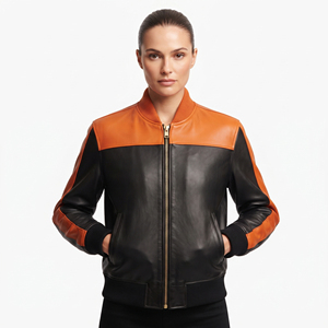Women's Leather <b>Zip</b> <b>Up</b> Bomber Ladies Long Sleeve PU Leather Bomber <b>Jacket</b> Female Leather Bomber Side Pockets <b>Jacket</b> - Product Image 6