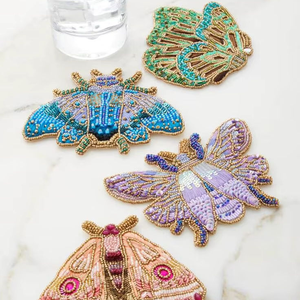 Luxury Beadwork Appliques Handmade Round <b>Beaded</b> Shapes Customizable <b>Coasters</b> Insect Butterfly Embroidered Home Decor Accents - Product Image 2