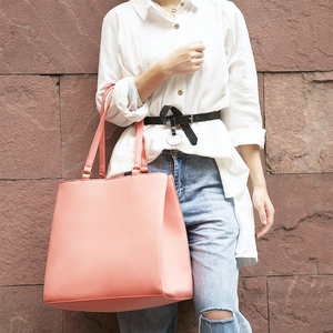 Bolso Tote de Trabajo de Cuero Genuino de Color Sólido, Estilo Minimalista, Parte Superior Abierta para Uso Diario en Negro, Verde, Marrón, Rosa, Borgoña - Product Image 5