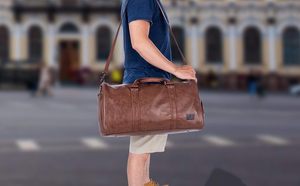 Bolsa de Viaje de Cuero Marrón para Hombre, Bolsa de Fin de Semana de Gran Capacidad con Cierre de Cremallera y Asa Suave - Product Image 4
