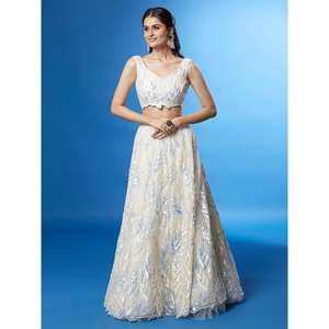 Exquisite <b>White</b> Sequins Net Sangeet Wear <b>Lehenga</b> Choli with Dupatta Elegant Indian Dresses - Product Image 6