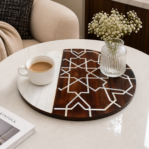 Mother of Pearl Inlay Wooden Serving Tray | Handmade Ramadan Eid Decor Tray | Serving Platter Kitchenware <b>Gift</b> Home Decor - Product Image 1