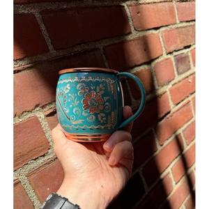 Handmade <b>Enamel</b> Copper Mug Floral Engraved Coffee Tea <b>Cup</b> Vintage Turkish Style Copper Drinkware Gift for Her - Product Image 4