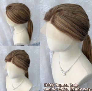 Perruques en cheveux humains lisses brun clair sans colle, pré-coupées, avec dentelle HD transparente - Product Image 5