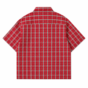Chemise en flanelle à carreaux rouge surdimensionnée pour homme, style streetwear, décontractée, boutonnée, en coton, pour le hip-hop, vente en gros - Product Image 3