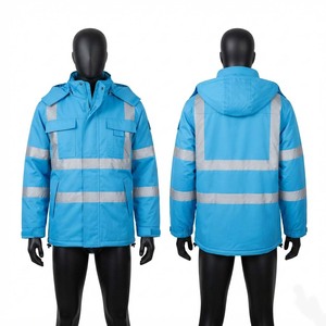 <b>Mens</b> Work <b>Jacket</b> Premium 180 GSM Polyester Oxford Fabric Blue Reflective Tape Panel Hooded <b>Utility</b> <b>Jacket</b> Custom Logo Ready Fit - Product Image 1