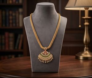 Divyoro Classic <b>Copper</b> Navratri Short Fan Pendant Necklace Yellow Gold Plated Cubic Zirconia Stones Adjustable Length Women - Product Image 2