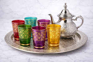 Best selling Moroccan <b>Tea</b> Set 6 multicolor glasses one tray one teapot in <b>gift</b> box - Product Image 2