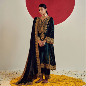 Ramdev Trading <b>Women's</b> 3-Piece <b>Kurta</b>/Kurti Set (Top Dupatta) 9000 Velvet Digital Print Quick-Dry Modern All-Seasons - Product Image 1