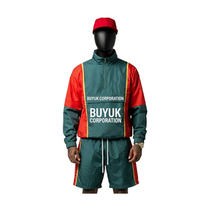 Ensembles thermiques d'été grande taille pour hommes, deux pièces, personnalisés, avec sweat à capuche zippé réfléchissant, coupe-vent imprimé, short de sport et veste de survêtement - Product Image 4