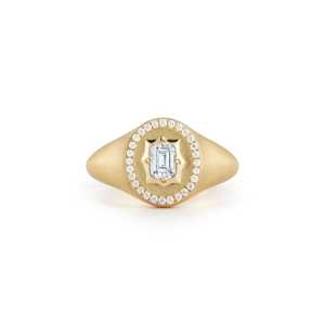 14K Gold Emerald Lab Grown Diamond Signet <b>Ring</b> Pave Accent Satin Matte Finish Shield Pinky <b>Ring</b> Bands Wholesale Everyday Wear - Product Image 5