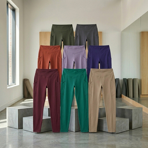 Camel Color <b>Leggings</b> <b>with</b> <b>Pocket</b> High Waist Full Length Knitted Spandex Polyester Breathable Quick Dry Women's Activewear - Product Image 6