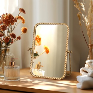 Antique <b>Gold</b> Art Deco Vanity Table Makeup <b>Mirror</b> Metal Framed <b>Rectangular</b> Small Standing <b>Mirror</b> Birthday Gift Eco-Friendly - Product Image 6