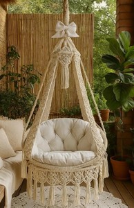 Fauteuil suspendu en macramé bohème, hamac suspendu, décoration bohème faite à la main pour balcon, siège de patio intérieur/extérieur - Product Image 2