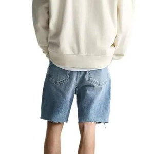 Shorts en jean déchiré slim fit pour homme, taille à cordon, style décontracté en coton, noir - Product Image 3