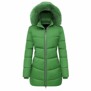 Unisex Stand Collar Puffer <b>Jacket</b> Windproof Zipper Casual Winter Coat Solid Olive <b>Brown</b> Front Logo Quick Dry Fleece Lining Nylon - Product Image 5