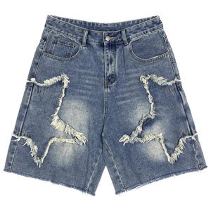 OEM Acid Wash Denim Jorts Unisex Streetwear Vintage Loose Fit Cotton Custom <b>Shorts</b> Wholesale - Product Image 1