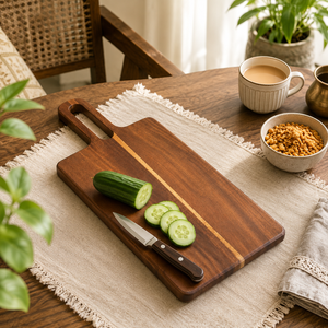 Planche à découper en bois d'acacia de qualité supérieure avec longue poignée, planche à découper en bois faite à la main pour la cuisine, le restaurant et la présentation des aliments - Product Image 2