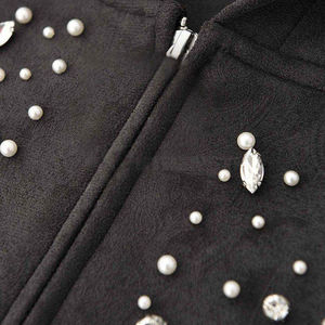 Sudadera con Capucha y Patrón de Puntos de Diamantes de Imitación, Corte Regular, Unisex, Informal, para Otoño, Chaqueta de Algodón Tejido - Product Image 5