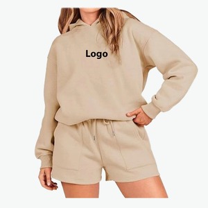 Ensemble 2 pièces en molleton de coton pour femme : sweat à capuche et short, personnalisé, imprimé et brodé, style streetwear, vente en gros - Product Image 4