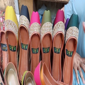 Fancy Stylo Women's Genuine Leather Embroidered <b>Jutti</b> Flat Shoes Traditional Indian Pakistani Wedding Party Festival Wear - Product Image 2