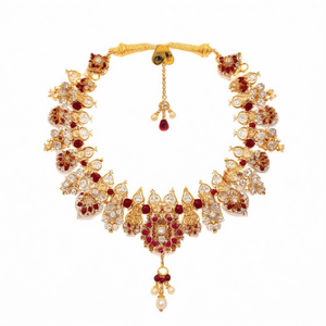 18K Gold Plated Stainless Steel Pearl and Rhinestone Flower Religious Link Chain Choker - Product Image 2