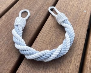 Gray and White Cotton <b>Curtain</b> Holdback – Twisted Rope Tieback – Soft Neutral Window Decor - Product Image 1