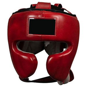 Casque de boxe en cuir rouge et équipement de protection, protège-tête de boxe rembourré durable pour l'entraînement et le sparring - Product Image 1