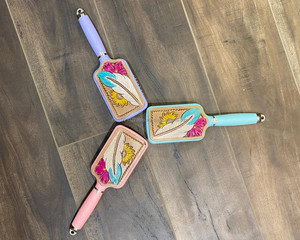 Hot Sale 2024 Hand Carved Western <b>Tooled</b> <b>Leather</b> Designer Paddle Hairbrush Soft and Detangle Professional Hair Comb Accessories - Product Image 2