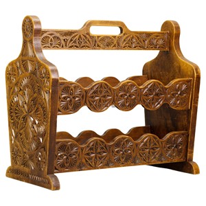 Luxury Hand-Carved Walnut Wood Magazine Rack Wholesale - Product Image 1