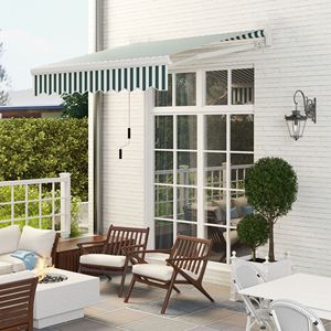 8FT X 6.6FT Manual Retractable Awning Green/White Sun Shade Deck <b>Window</b> <b>Cover</b> for Patio Folding Arms Windproof for Terraces - Product Image 2