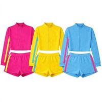 Nouveautés Y2K : Ensemble personnalisé avec logo pour femmes, veste zippée et short color block, ensemble loungewear 2 pièces personnalisé avec logo pour femmes