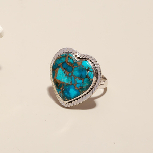 Anillo de Cobre Azul Corazón con Turquesa, Plata de Ley 925, Gema Natural, Joyería Boho para Mujer, Regalo para Mamá - Product Image 3