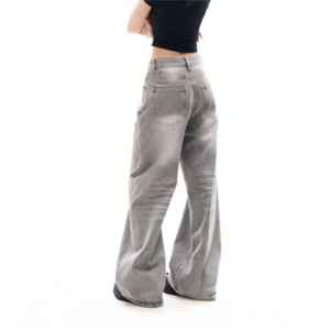 Pantalones Vaqueros de Mezclilla de Cintura Alta, Corte Regular, Casuales, Elegantes y a la Moda, Estilo Cargo, Lavado Ácido, 100% Algodón con Agujeros y Borlas - Product Image 1