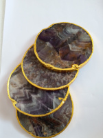 Sous-verre en agate d'améthyste naturelle tranche d'agate avec bordure plaquée or sous-verre gravé sous-verre en agate naturelle faite à la main améthyste