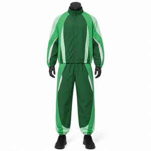 Men's Green Color Blocked <b>Windbreaker</b> Jacket Set Water Resistant All Seasons Outdoor Custom <b>Windbreaker</b> Sets - Product Image 1