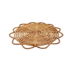 Whitewashed Rattan Table <b>Mat</b> Hand-Made Round Placemat for Coastal Cottage Decor Elegant White Woven <b>Plate</b> - Product Image 2