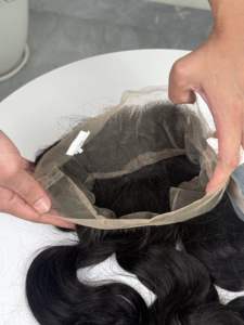 Natural Black <b>Body</b> <b>Wave</b> Skin Weft Human Hair Extensions Indian Remy Double Drawn Machine Weft 13x4 Inch Lace Frontal - Product Image 4