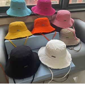 <b>Summer</b> Rose Washed Large Eaves Vacation Fur Edge Chic Hanging Rope Sun logo Cotton Bucket <b>Hats</b> Women Outdoor Bucket <b>Hats</b> - Product Image 2