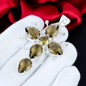 Collier pendentif croix en topaze fumée, grande pierre précieuse, style bohème, fait main, bijoux en argent sterling 925, sertissage brun, cadeau de Noël - Product Image 5