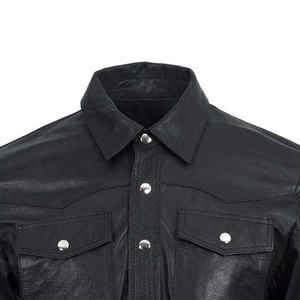 Veste en cuir style streetwear pour homme, noire, coupe ample, col chemise, simple boutonnage, manches courtes en PU - Product Image 6