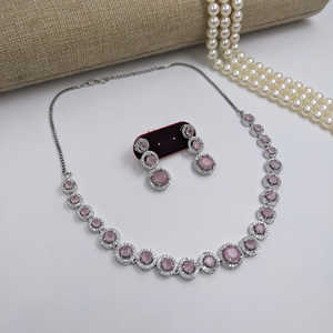 American Diamond <b>Necklace</b> <b>Set</b> <b>Silver</b> Plated Fashion Jewelry 11103289LPI - Product Image 1