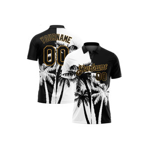 Camiseta Polo Personalizada para Hombre con Estampado de Palmeras en Blanco y Negro, Manga Corta, Tejido Transpirable, Diseño Delantero y Trasero, Servicio OEM - Product Image 1