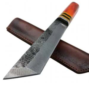 Cuchillo Utilitario Hecho a Mano al Estilo Japonés, Forjado a Mano, con Mango de Resina Ámbar y Funda de Cuero Repujado - Product Image 4
