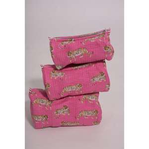 Pochette de maquillage de voyage en coton indien imprimé, faite à la main, avec fermeture à glissière, grande capacité, pour usage quotidien, pour femmes - Product Image 1