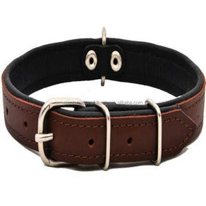 Collar de perro de cuero marrón acolchado negro cosido completo de diseño personalizado en todos los tamaños y colores herrajes de acero inoxidable niquelado - Product Image 3