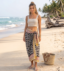 Paréo en coton 100% imprimé à la main avec bordure dorée, écologique, léger et respirant, 1 pièce - Product Image 1