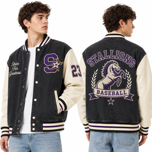 Chaqueta Bomber de Corte Clásico con Estampado Gráfico de Capitán Barbudo, Cuello y Puños Acanalados, Estilo Urbano Hip Hop Holgado - Product Image 1
