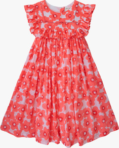 Vestido de Verano para Niñas, Diseño Premium con Estampado de Flores Rosa Coral, Mangas con Volantes de Algodón, Cómodo - Product Image 5